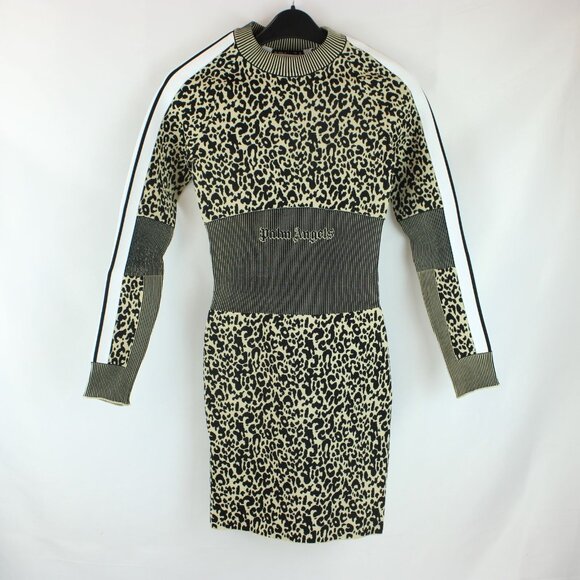 Palm Angels Long Sleeve Leopard Print Knitted Dress - FCM71